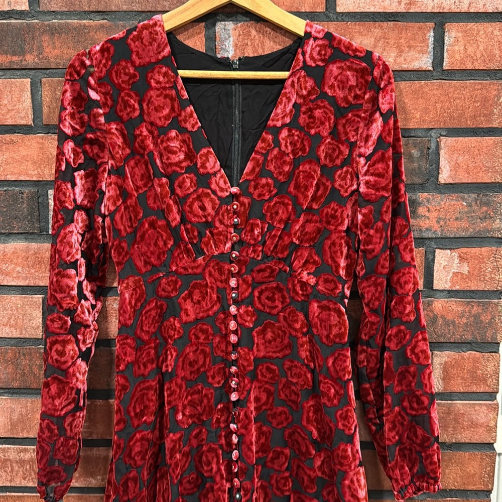 The Kooples Red Floral Velvet Dress - Picture 6 of 11